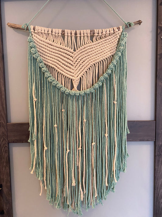 Macramé whale tail wall hanging